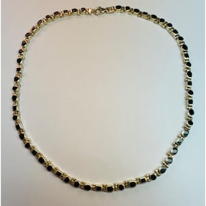 Estate Sterling Silver 925 Black Enamel Fancy Link Choker Necklace 16&quot; 31.2g