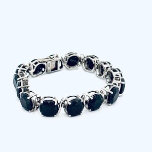 Estate Sterling Silver Tennis Bracelet, 15, 10.0mm Round Black Spinel Stones