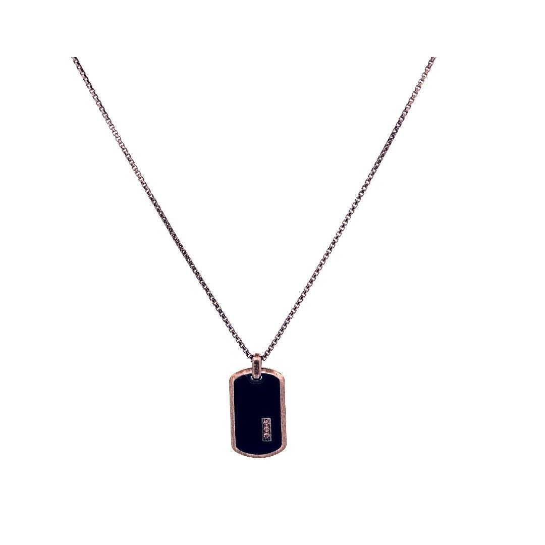Murat's Atelier 925 Sterling Silver Dog Tag Necklace 26” Black