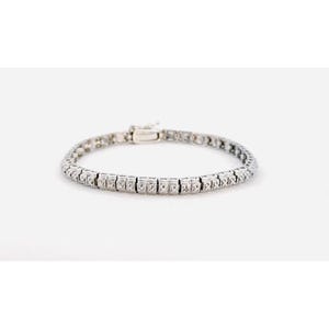 Estate Sterling Silver 925 Cubic Zirconia Tennis Bracelet, Safety Clasp, 7&quot; Length