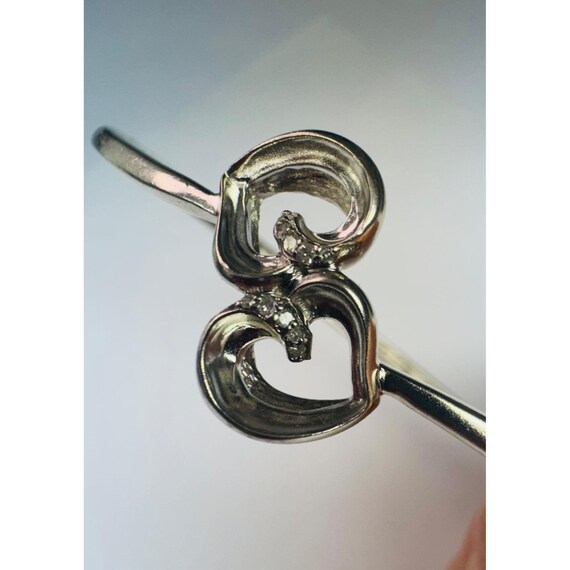 Buy Estate Sterling Silver 925 Bangle Bracelet Two Hearts Diamond