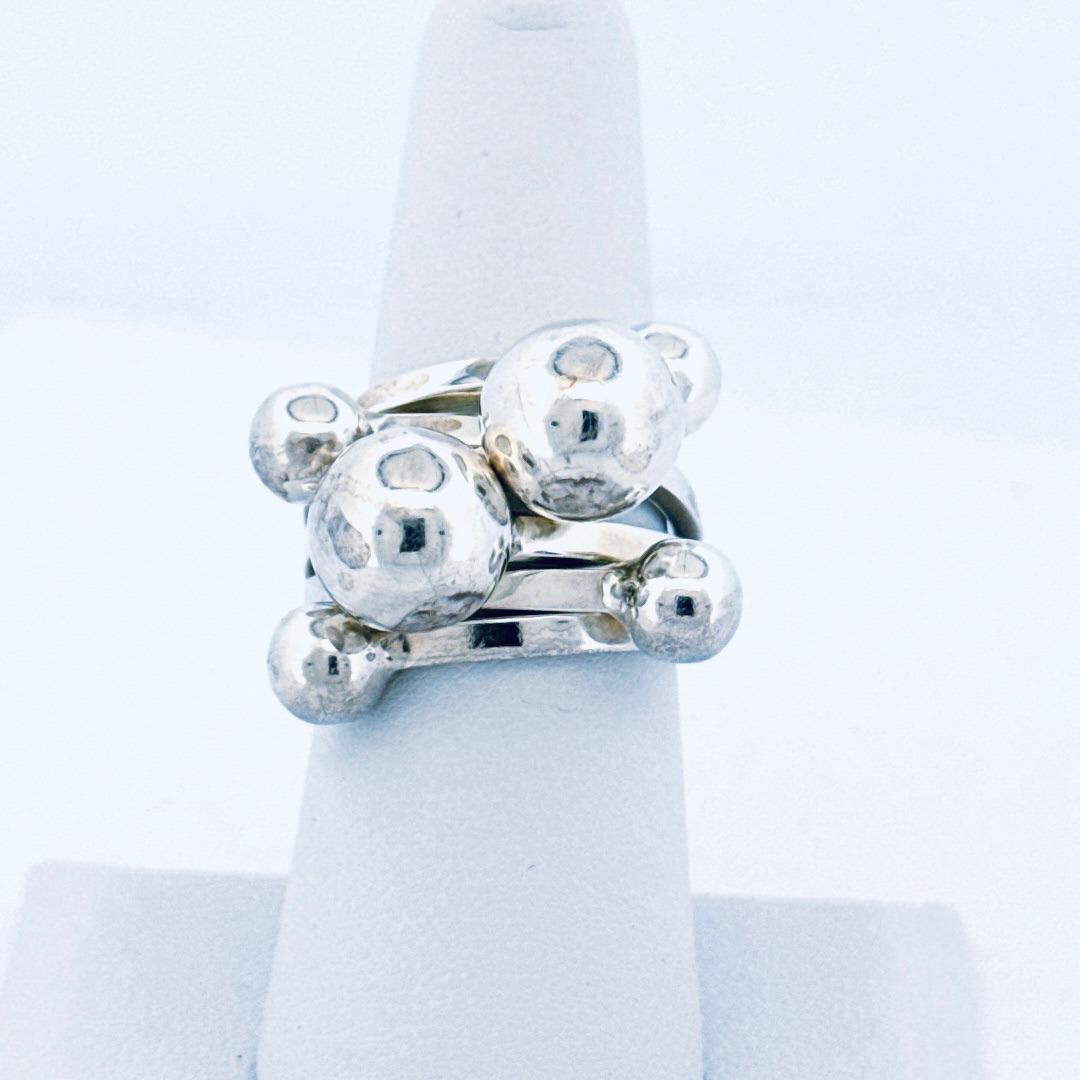 Bague Vintage Argent 925 Style Moderne Boule Sphère Enveloppante - Taille US 7