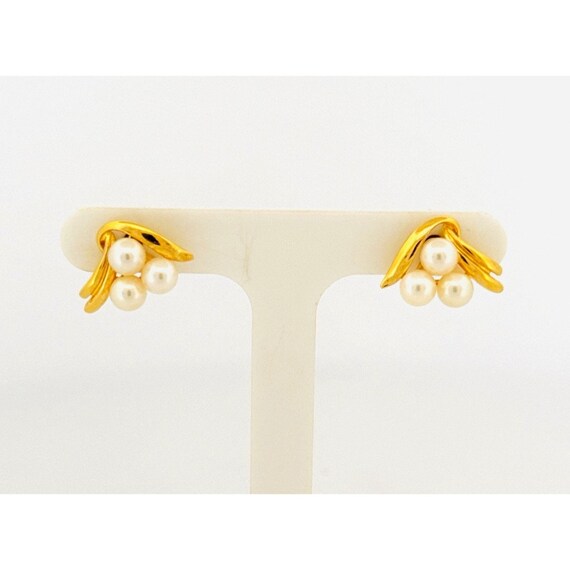 18k Yellow Gold Ribbon with Triple Akoya Pearls S… - image 1