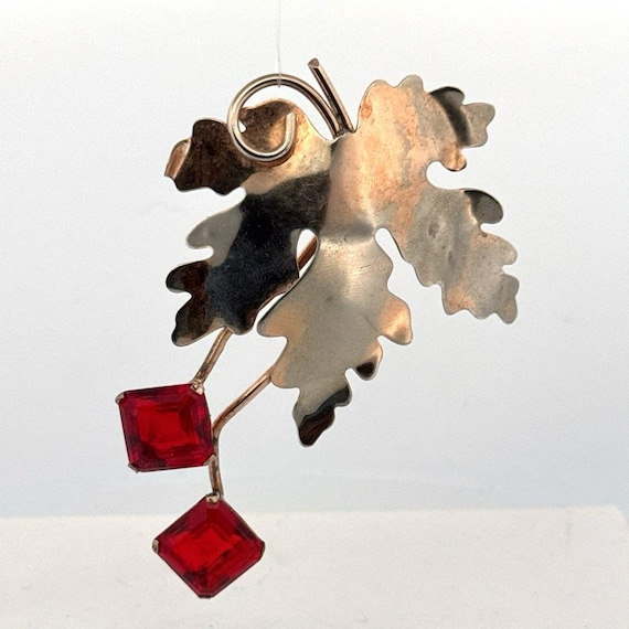 Broche En Argent Sterling Avec Pierre Rouge Et Strass - Occasion, Vintage, Sans Marque