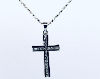Estate Sterling Silver 925 Cross Pendant Necklace 18