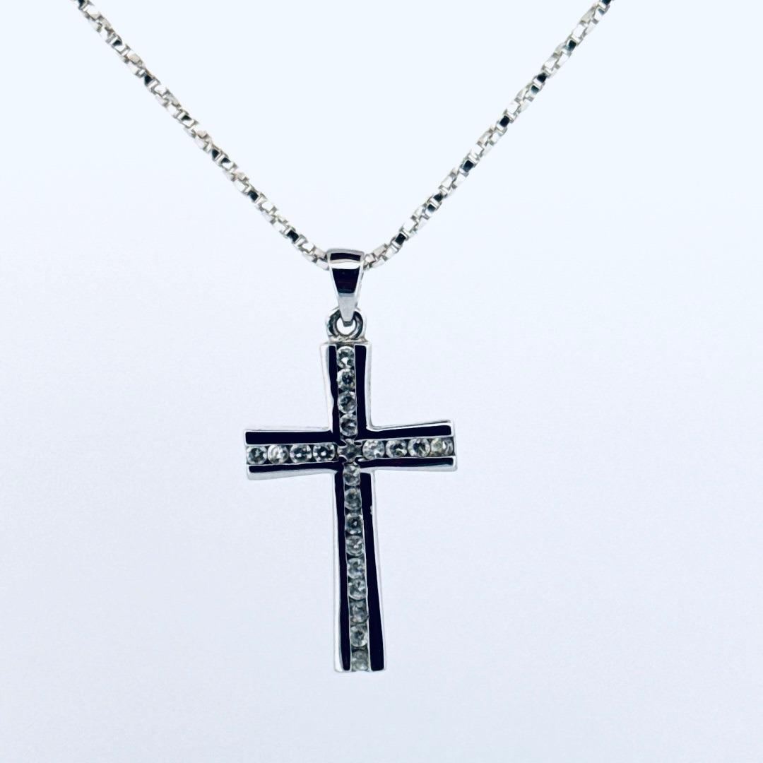 Estate Sterling Silver 925 Cross Pendant Necklace 18