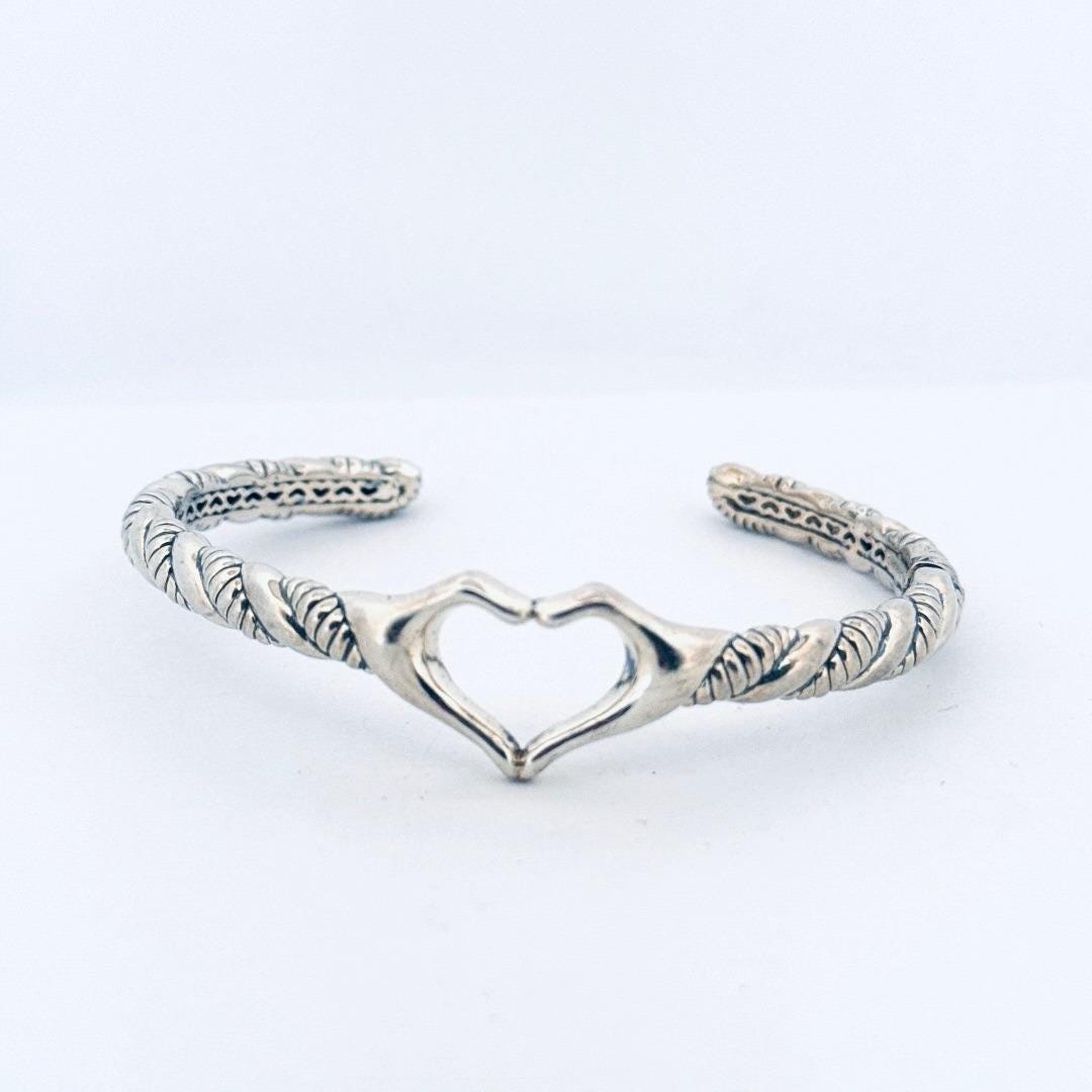 JAI Sterling Silver 925 Heart Hands Bangle Bracelet Hinged 7.5