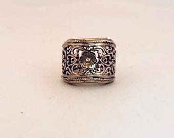 Vintage Sterling Silver 925 Floral Filigree Wide Band Ring Size 5.5 Estate