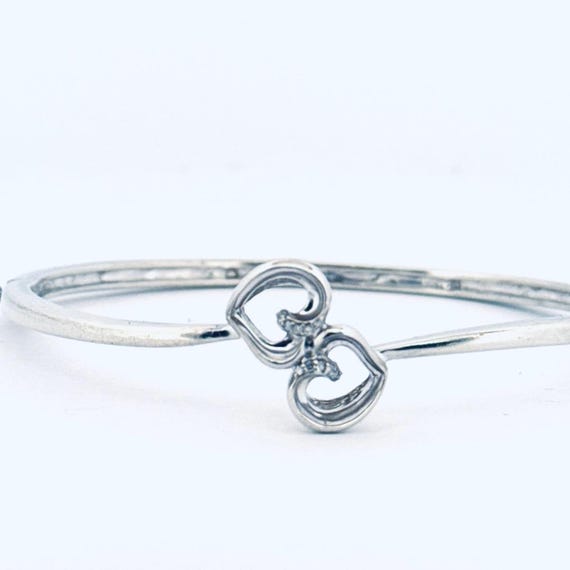 専用　SILVER925 HEART DESIGN BANGLE/シルバー Estate Sterling Silver 925 Bangle Bracelet Two Hearts Diamond