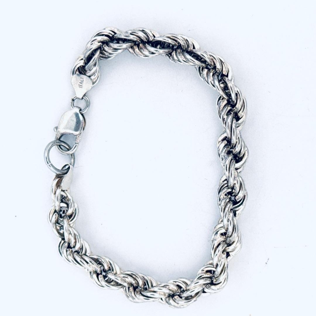 アクセサリー Vintage Italy Silver Chain Bracelet Vintage Sterling Silver 925 Twisted Rope Chain Bracelet Italy 8