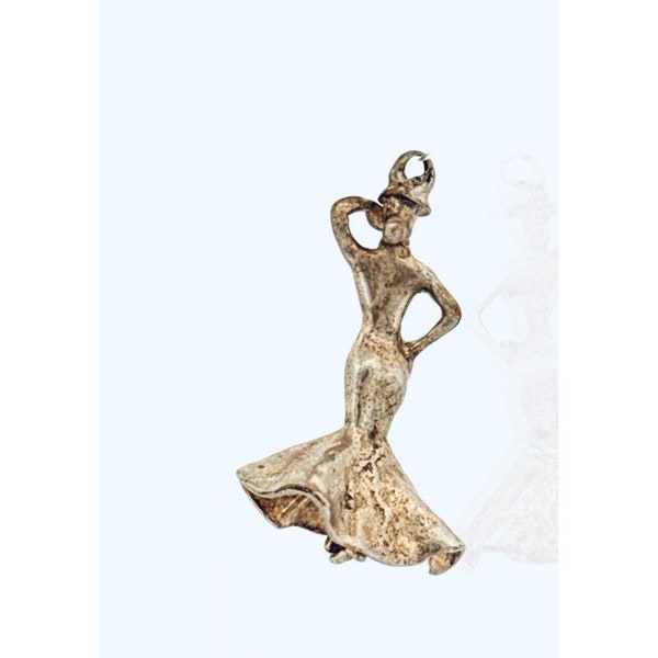 S'épanouir dans le flamenco élégant : pendentif à breloques danseuse espagnole vintage en argent sterling