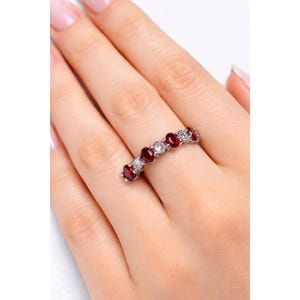 Estate Sterling Silver 925 Ruby CZ Eternity Band Ring Size 8 Vintage