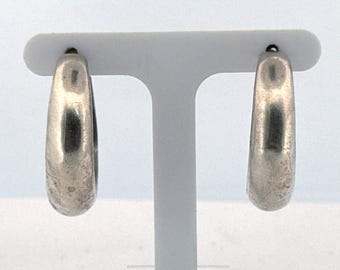 Estate Sterling Silver 925 Wide Hoop Earrings 1.18&quot; 12.2g Classic Polished