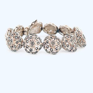 Vintage Estate Sterling Silver 925 Bracelet Round Flower Link Marcasite 6&quot; Length