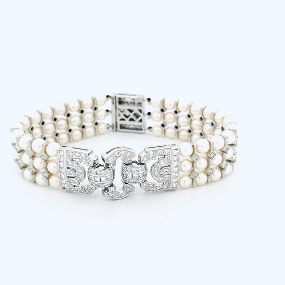 Exquisite Diamond Pearls 18k Estate White Gold Tri
