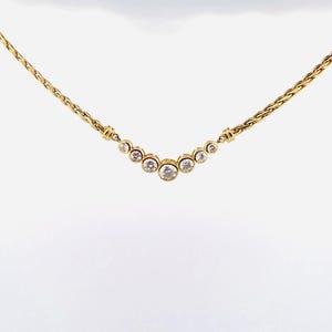 Vintage V Necklace CZ 7-Stone Gold Over Sterling Silver 925, 16&quot;, 14.8g Estate