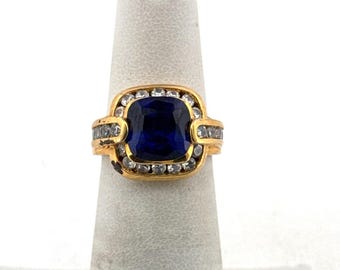 Bague CZ en argent sterling plaqué or 925 avec saphirs bleus successoral, taille 5, 7,0 g