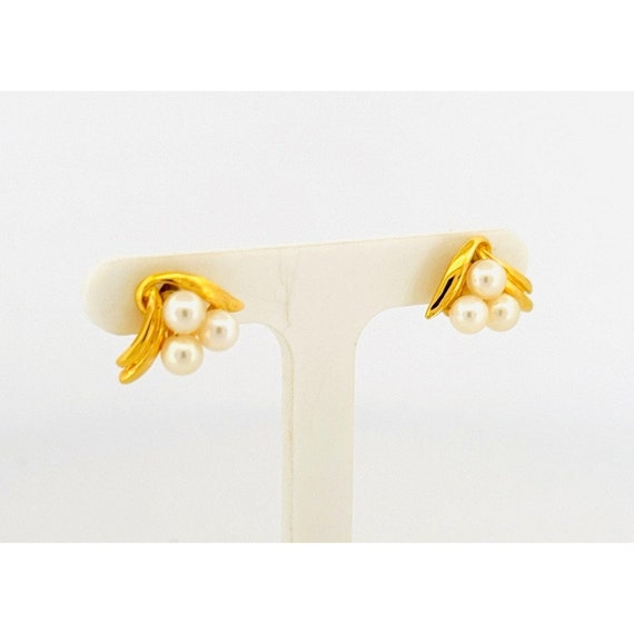 18k Yellow Gold Ribbon with Triple Akoya Pearls S… - image 2