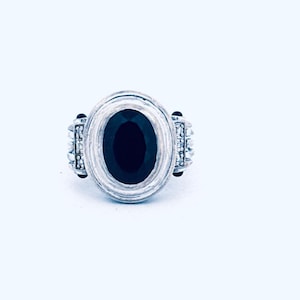 Vintage Estate Sterling Silver 925 Black Onyx Oval Statement Ring Size 7