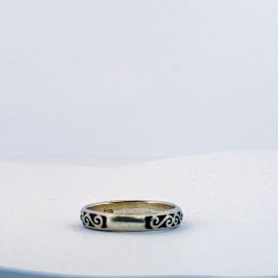 Estate Sterling Silver 925 Scroll Pattern Band Ri… - image 2