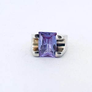 Vintage Estate Sterling Silver 925 Ring with Rectangular Amethyst Size 7, 12.96g