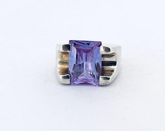 Vintage Estate Sterling Silver 925 Ring with Rectangular Amethyst Size 7, 12.96g