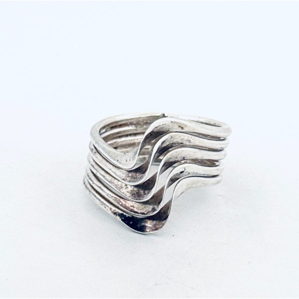 Sterling Silver 925 Chunky Wave Band Ring Statement Large Wide Design Size 9.5