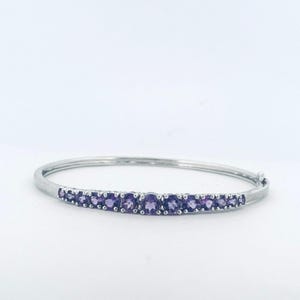 Vintage Sterling Silver 925 Amethyst Hinged Bangle Bracelet Safety Clasp