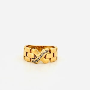 14k Yellow Gold Diamonds Inlay X Ring Half Panther Link Half Solid Band Size 7.5