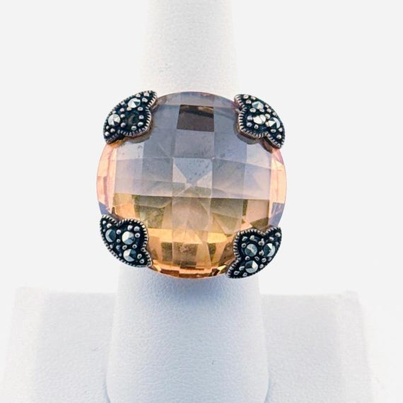 Bague En Argent Massif Sertie De Marcassite Facettée Grise - Taille 57, Occasion Très Bon état