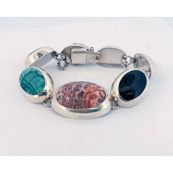 Vintage Taxco Mexico 925 Sterling Silver Multi-gemstone Chunky