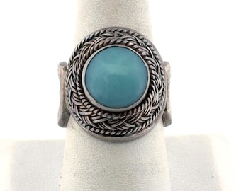 Estate Sterling Silver 925 Statement Ring w/ Blue Gemstone, Size 8.5, 17.5g