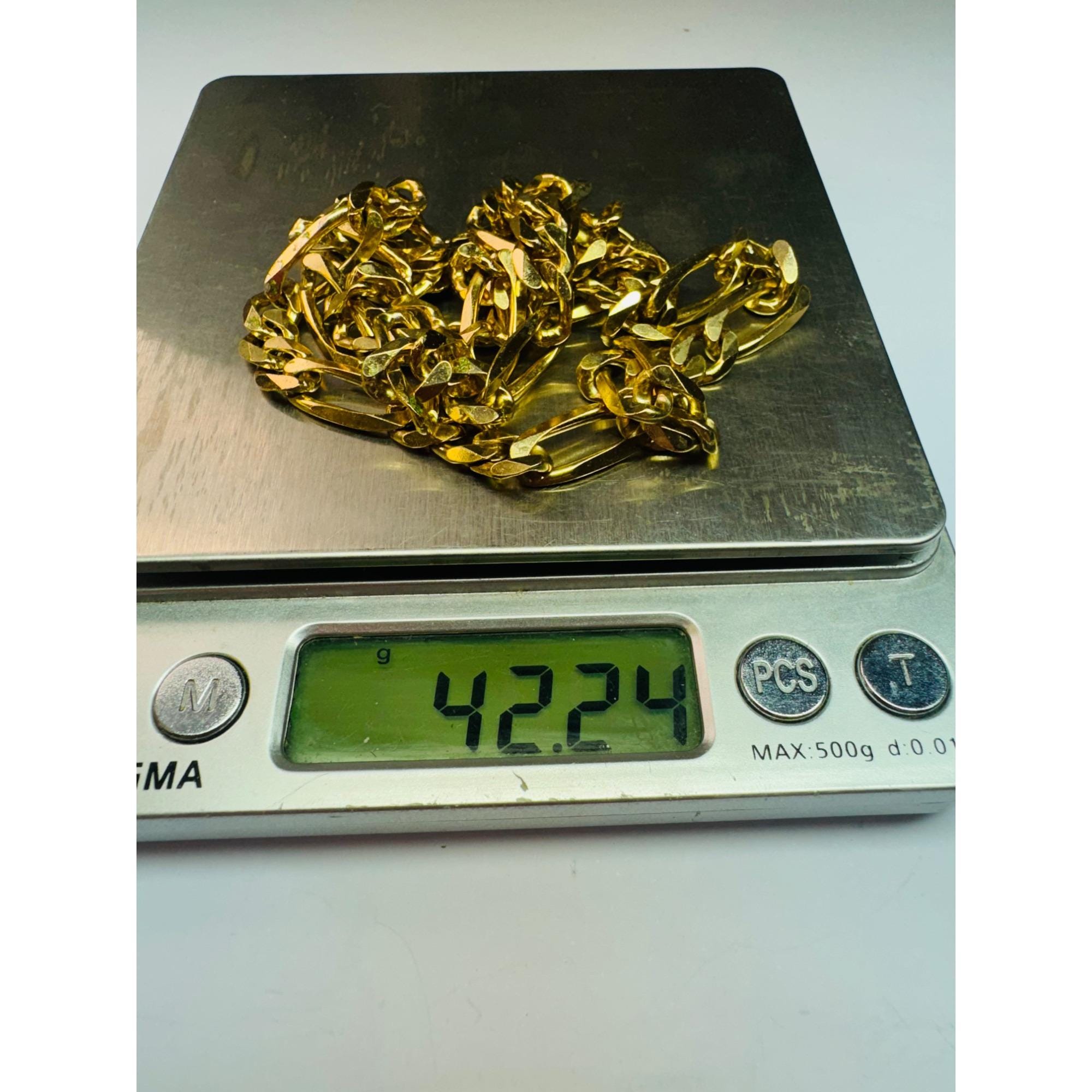 HAN 925 Gold Plated Sterling Silver Italy Figaro Chain Necklace