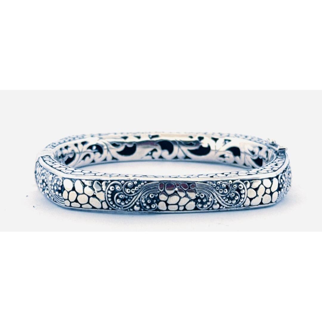 Estate Sarda Sterling Silver 925 Filigree Hinged Bangle