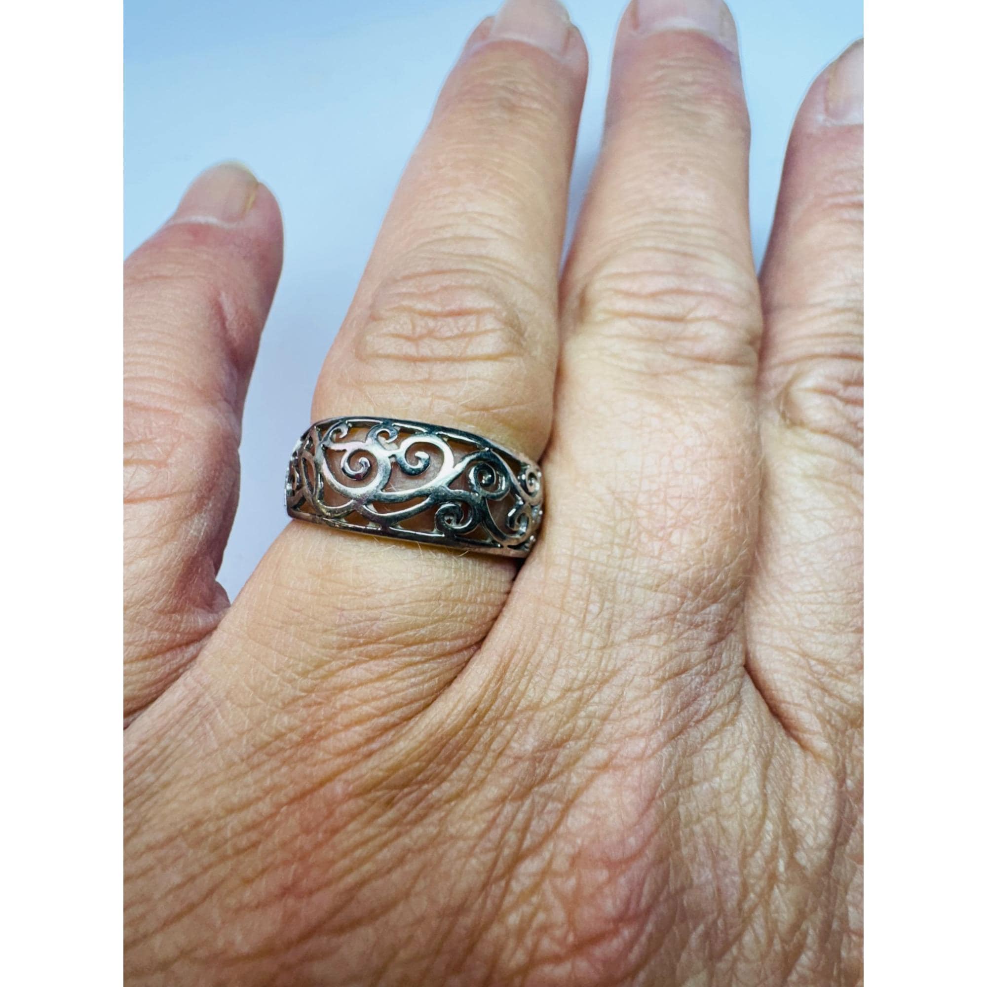 Vintage Estate Sterling Silver 925 Scroll Wide Band Ring Size 8 