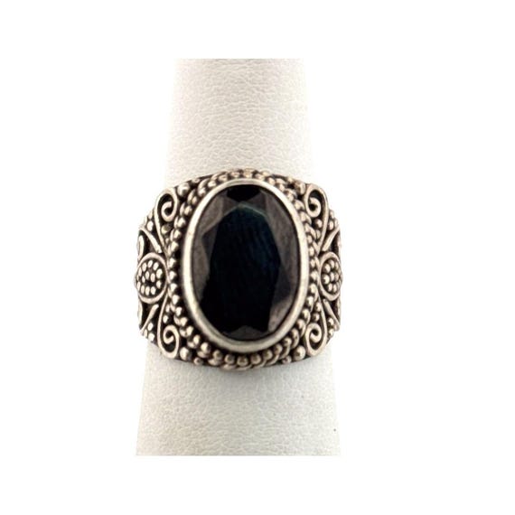 Vintage Estate Sterling Silver 925 Black Onyx Ring Size 5 Ornate 
