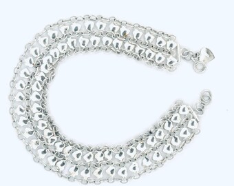 Boho Chic Sterling zilveren enkelbandje armband brede enkelsieraden harten & ovale schakels