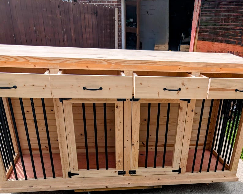 Picture of Handcrafted Dog Crate and Entertainment System With Storage Drawers - Etsy