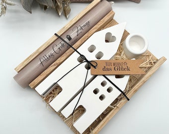 Einzugsgeschenk - Umzug - Hauskauf -Geschenkset mit Holzbox - Geschenk zum Einzug - Mitbringsel - Kleines Geschenk - Kerzengeschenk -