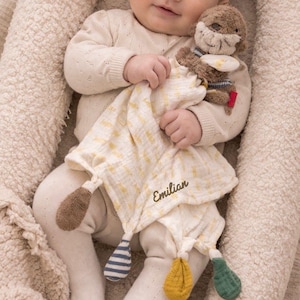 Personalisiertes Schmusetuch Otter - Musselin Schnuffeltuch mit Namen - Baby Geschenk Geburt - Kuscheltuch bestickt - Baby Mädchen Junge