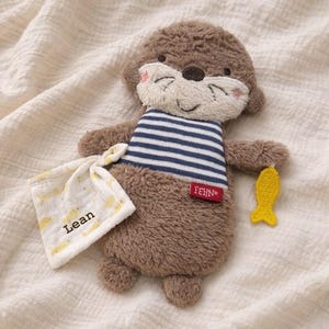 Personalisierter Knister Otter mit Namen - Baby Geschenk Geburt - Knistertier personalisiert - Spielzeug Neugeborene - Motorikspielzeug Baby