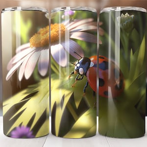 Ladybug on a White Daisy Flower - Sublimation Tumbler Digital Design - Instant Download PNG