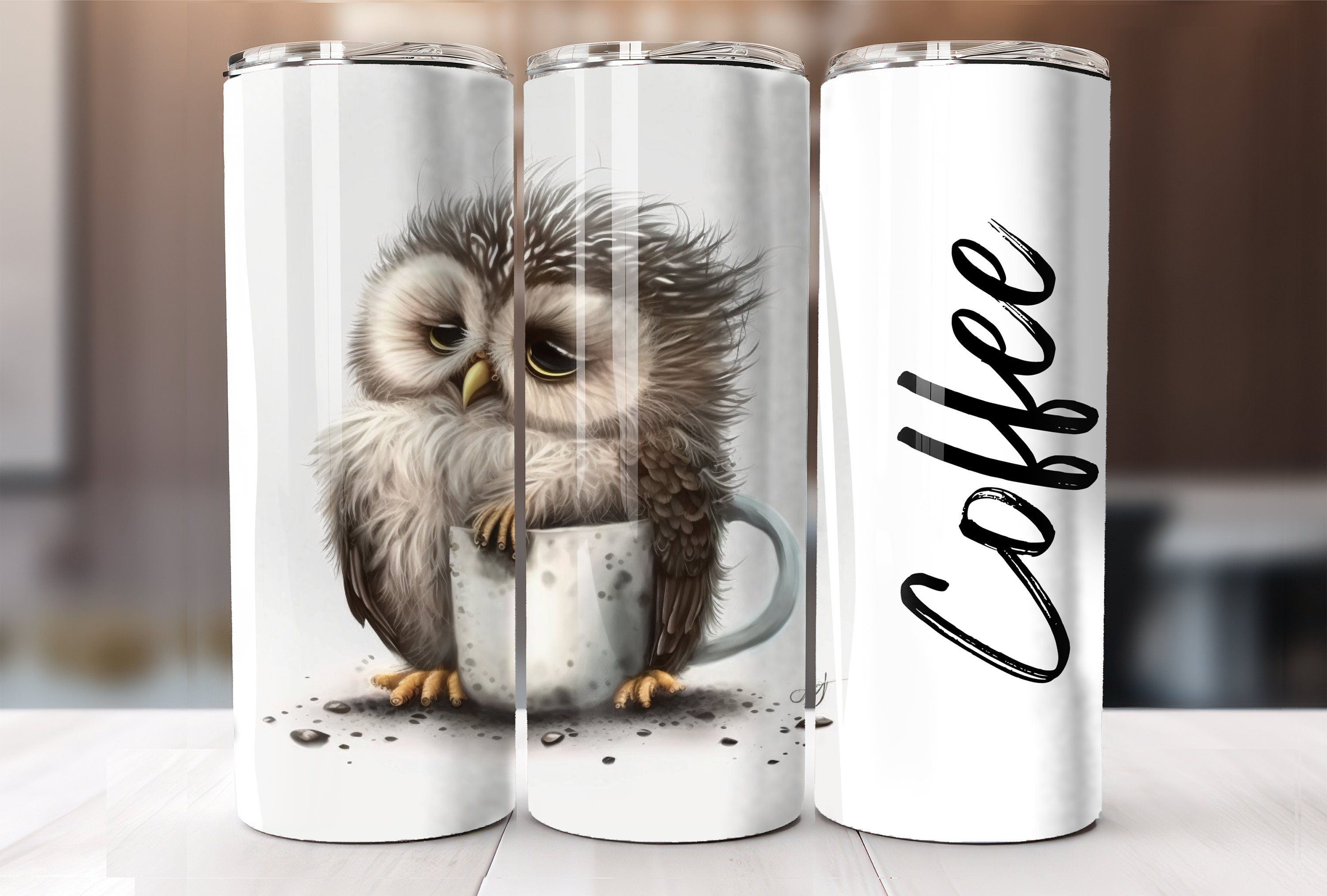 Coffee Sleepy Owl Quote - Sublimation Tumbler Digital Design - Instant Download PNG
