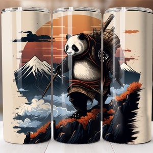 Samurai: Japan Panda Warrior Mount Fiji - Sublimation Tumbler Digital Design - Descarga instantánea PNG