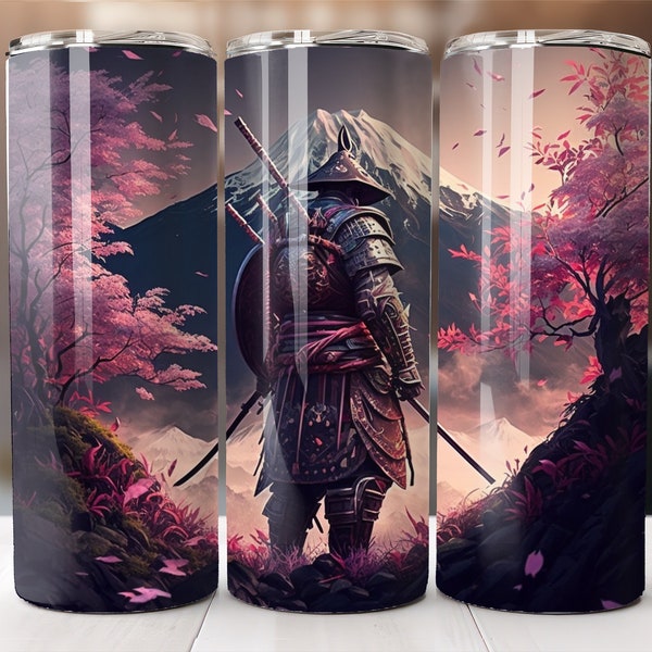 Samurai: Japan Warrior Cherry Tree Mount Fiji - Sublimation Tumbler Digital Design - Instant Download PNG