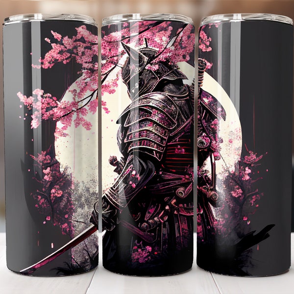 Samurai: Legend Ancient Japan Warrior Cherry Tree - Sublimation Tumbler Digital Design - Instant Download PNG