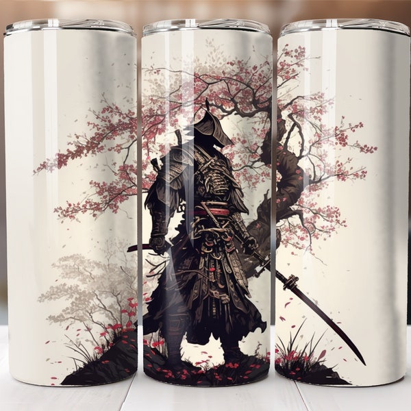 Samurai: Japan Warrior Cherry Blossom Tree - Sublimation Tumbler Digital Design - Instant Download PNG