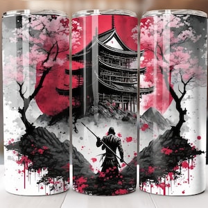 Traditional Japan Samurai: Cherry Ancient Warrior - Sublimation Tumbler Digital Design - Instant Download PNG