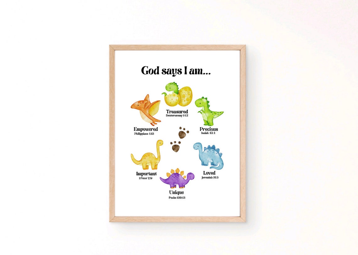 God Says I Am Wall Art, Dinosaur Wall Art, Christian Wall Art, Kids ...
