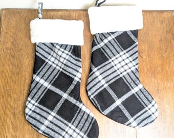 Black and Gray Plaid Christmas Stocking, Set of 2